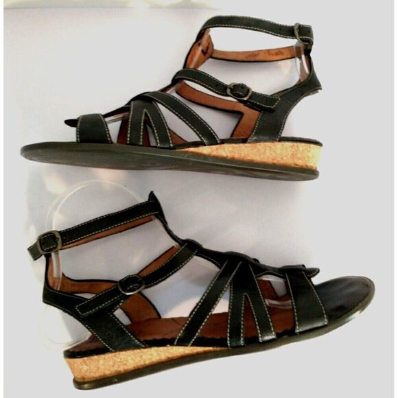 Indigo By Clarks Women Black Leather Double Ankle Strap Low Wedge Sandals -7.5 M - Picture 5 of 9